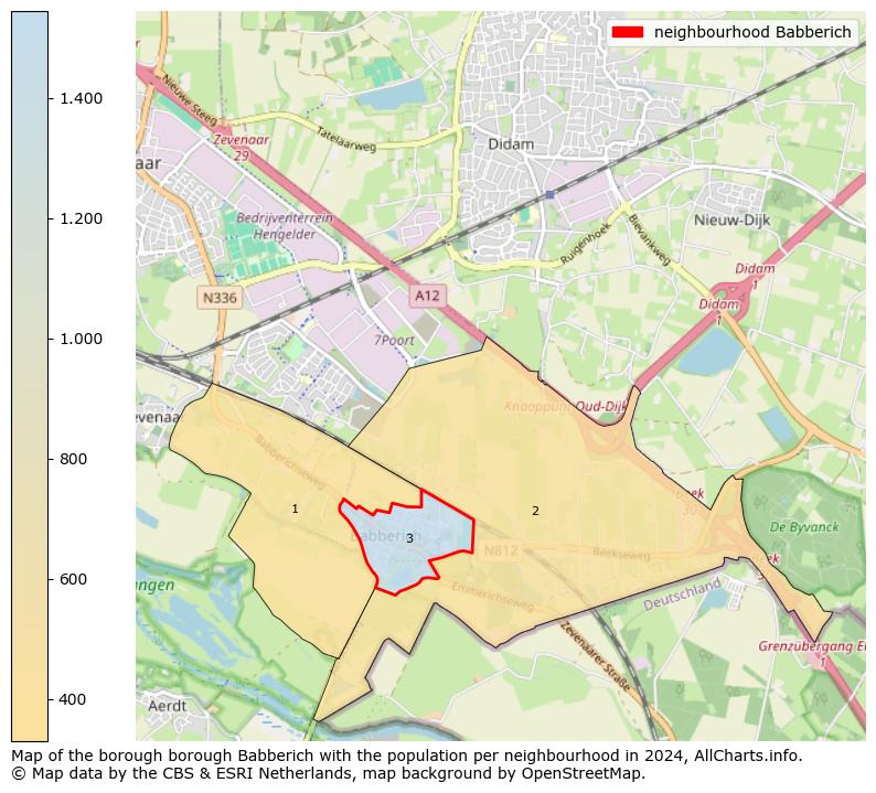 Image of the neighbourhood Babberich at the map. This image is used as introduction to this page. This page shows a lot of information about the population in the neighbourhood Babberich (such as the distribution by age groups of the residents, the composition of households, whether inhabitants are natives or Dutch with an immigration background, data about the houses (numbers, types, price development, use, type of property, ...) and more (car ownership, energy consumption, ...) based on open data from the Dutch Central Bureau of Statistics and various other sources!