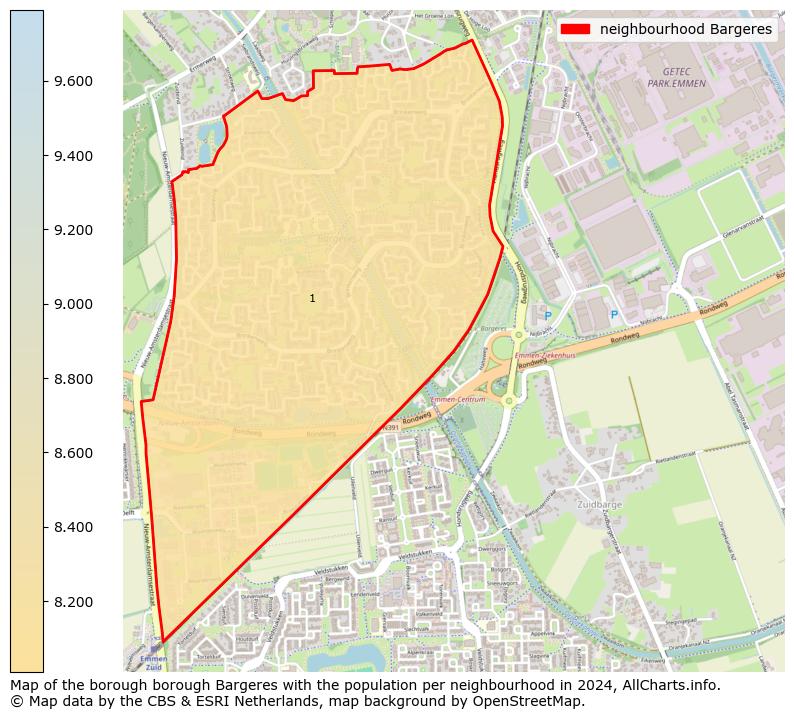 Image of the neighbourhood Bargeres at the map. This image is used as introduction to this page. This page shows a lot of information about the population in the neighbourhood Bargeres (such as the distribution by age groups of the residents, the composition of households, whether inhabitants are natives or Dutch with an immigration background, data about the houses (numbers, types, price development, use, type of property, ...) and more (car ownership, energy consumption, ...) based on open data from the Dutch Central Bureau of Statistics and various other sources!