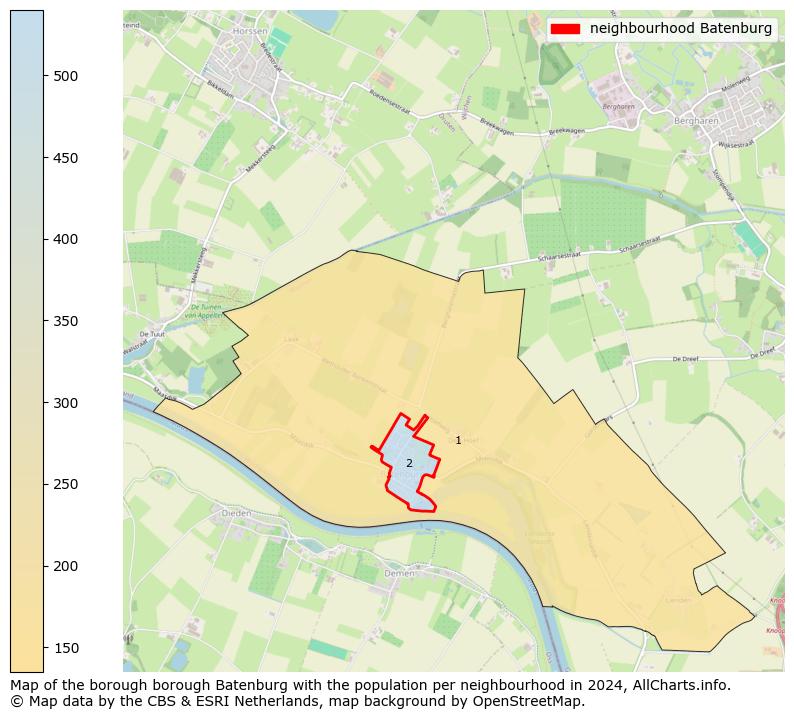 Image of the neighbourhood Batenburg at the map. This image is used as introduction to this page. This page shows a lot of information about the population in the neighbourhood Batenburg (such as the distribution by age groups of the residents, the composition of households, whether inhabitants are natives or Dutch with an immigration background, data about the houses (numbers, types, price development, use, type of property, ...) and more (car ownership, energy consumption, ...) based on open data from the Dutch Central Bureau of Statistics and various other sources!