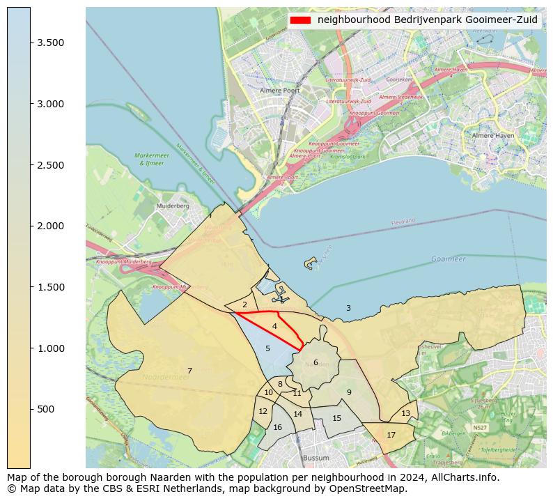 Image of the neighbourhood Bedrijvenpark Gooimeer-Zuid at the map. This image is used as introduction to this page. This page shows a lot of information about the population in the neighbourhood Bedrijvenpark Gooimeer-Zuid (such as the distribution by age groups of the residents, the composition of households, whether inhabitants are natives or Dutch with an immigration background, data about the houses (numbers, types, price development, use, type of property, ...) and more (car ownership, energy consumption, ...) based on open data from the Dutch Central Bureau of Statistics and various other sources!