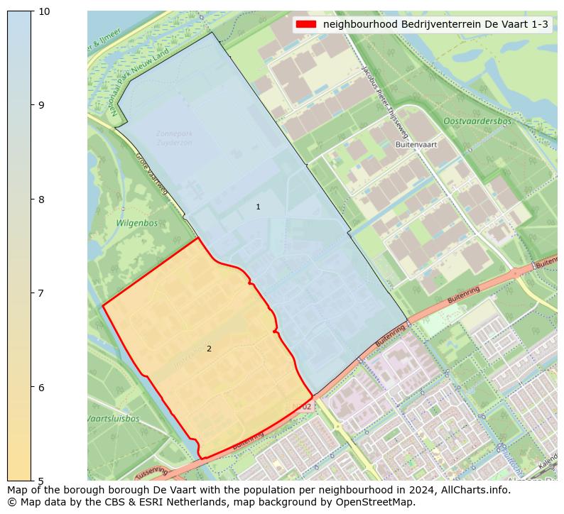 Image of the neighbourhood Bedrijventerrein De Vaart 1-3 at the map. This image is used as introduction to this page. This page shows a lot of information about the population in the neighbourhood Bedrijventerrein De Vaart 1-3 (such as the distribution by age groups of the residents, the composition of households, whether inhabitants are natives or Dutch with an immigration background, data about the houses (numbers, types, price development, use, type of property, ...) and more (car ownership, energy consumption, ...) based on open data from the Dutch Central Bureau of Statistics and various other sources!