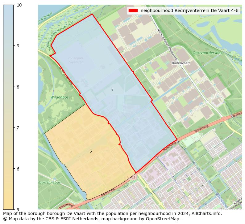 Image of the neighbourhood Bedrijventerrein De Vaart 4-6 at the map. This image is used as introduction to this page. This page shows a lot of information about the population in the neighbourhood Bedrijventerrein De Vaart 4-6 (such as the distribution by age groups of the residents, the composition of households, whether inhabitants are natives or Dutch with an immigration background, data about the houses (numbers, types, price development, use, type of property, ...) and more (car ownership, energy consumption, ...) based on open data from the Dutch Central Bureau of Statistics and various other sources!