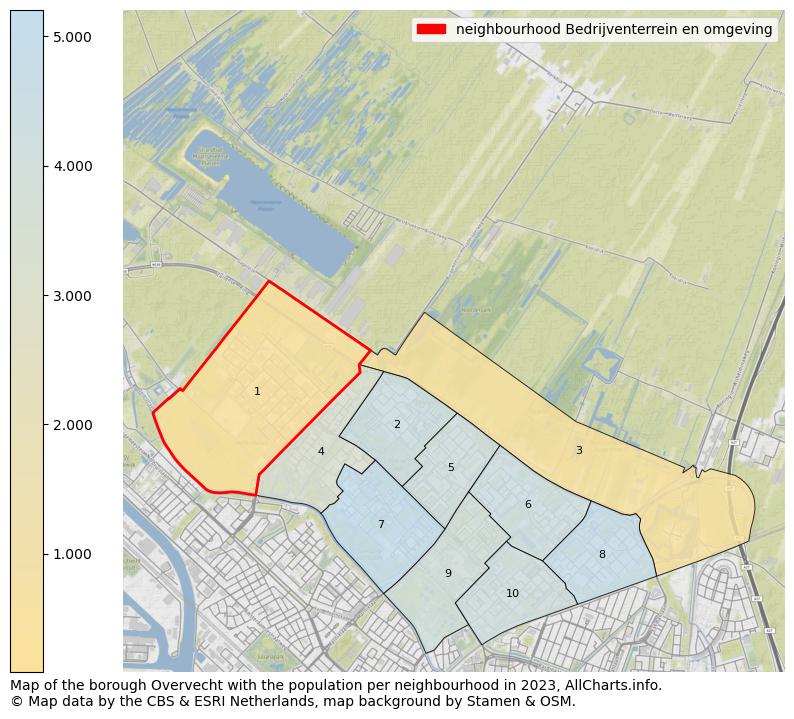 Map of the borough Overvecht with the population per neighbourhood in 2023. This page shows a lot of information about residents (such as the distribution by age groups, family composition, gender, native or Dutch with an immigration background, ...), homes (numbers, types, price development, use, type of property, ...) and more (car ownership, energy consumption, ...) based on open data from the Dutch Central Bureau of Statistics and various other sources!