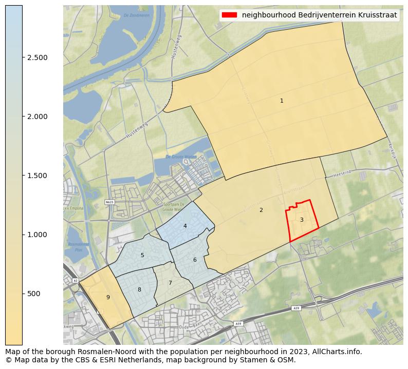 Map of the borough Rosmalen-Noord with the population per neighbourhood in 2023. This page shows a lot of information about residents (such as the distribution by age groups, family composition, gender, native or Dutch with an immigration background, ...), homes (numbers, types, price development, use, type of property, ...) and more (car ownership, energy consumption, ...) based on open data from the Dutch Central Bureau of Statistics and various other sources!