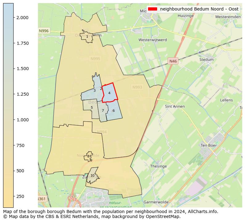 Image of the neighbourhood Bedum Noord - Oost at the map. This image is used as introduction to this page. This page shows a lot of information about the population in the neighbourhood Bedum Noord - Oost (such as the distribution by age groups of the residents, the composition of households, whether inhabitants are natives or Dutch with an immigration background, data about the houses (numbers, types, price development, use, type of property, ...) and more (car ownership, energy consumption, ...) based on open data from the Dutch Central Bureau of Statistics and various other sources!