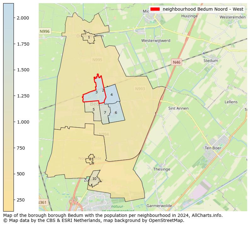 Image of the neighbourhood Bedum Noord - West at the map. This image is used as introduction to this page. This page shows a lot of information about the population in the neighbourhood Bedum Noord - West (such as the distribution by age groups of the residents, the composition of households, whether inhabitants are natives or Dutch with an immigration background, data about the houses (numbers, types, price development, use, type of property, ...) and more (car ownership, energy consumption, ...) based on open data from the Dutch Central Bureau of Statistics and various other sources!