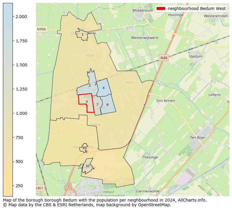 Image of the neighbourhood Bedum West at the map. This image is used as introduction to this page. This page shows a lot of information about the population in the neighbourhood Bedum West (such as the distribution by age groups of the residents, the composition of households, whether inhabitants are natives or Dutch with an immigration background, data about the houses (numbers, types, price development, use, type of property, ...) and more (car ownership, energy consumption, ...) based on open data from the Dutch Central Bureau of Statistics and various other sources!