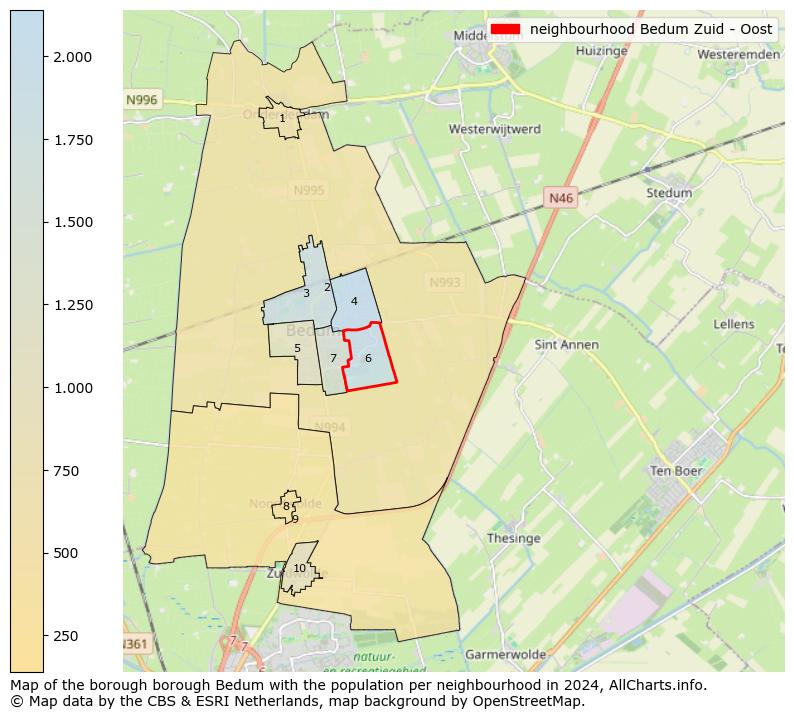 Image of the neighbourhood Bedum Zuid - Oost at the map. This image is used as introduction to this page. This page shows a lot of information about the population in the neighbourhood Bedum Zuid - Oost (such as the distribution by age groups of the residents, the composition of households, whether inhabitants are natives or Dutch with an immigration background, data about the houses (numbers, types, price development, use, type of property, ...) and more (car ownership, energy consumption, ...) based on open data from the Dutch Central Bureau of Statistics and various other sources!