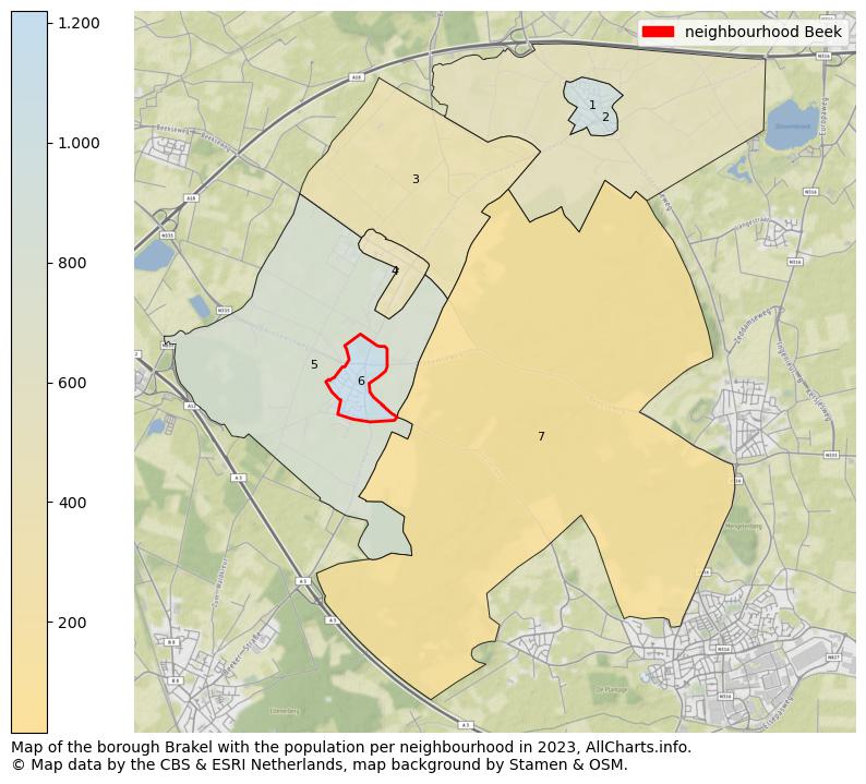 Map of the borough Brakel with the population per neighbourhood in 2023. This page shows a lot of information about residents (such as the distribution by age groups, family composition, gender, native or Dutch with an immigration background, ...), homes (numbers, types, price development, use, type of property, ...) and more (car ownership, energy consumption, ...) based on open data from the Dutch Central Bureau of Statistics and various other sources!