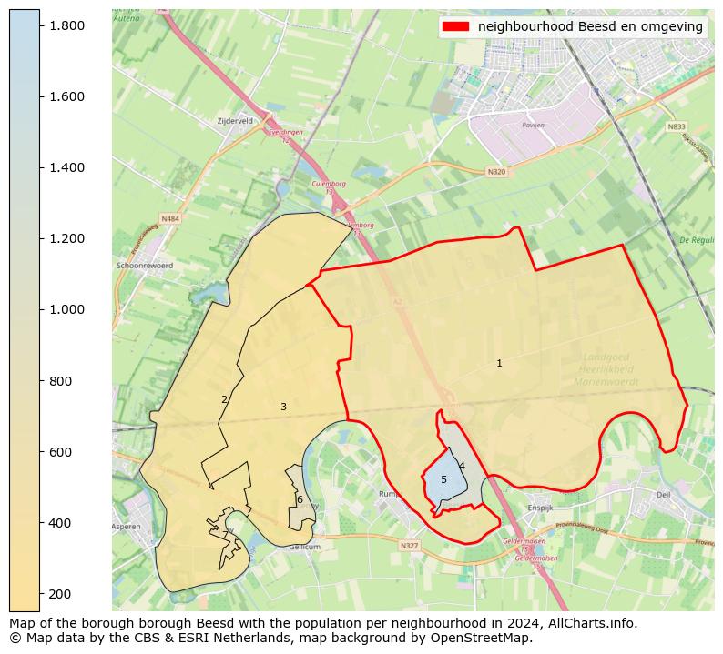 Image of the neighbourhood Beesd en omgeving at the map. This image is used as introduction to this page. This page shows a lot of information about the population in the neighbourhood Beesd en omgeving (such as the distribution by age groups of the residents, the composition of households, whether inhabitants are natives or Dutch with an immigration background, data about the houses (numbers, types, price development, use, type of property, ...) and more (car ownership, energy consumption, ...) based on open data from the Dutch Central Bureau of Statistics and various other sources!