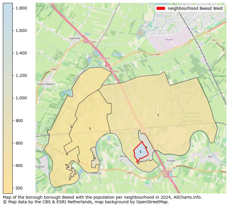 Image of the neighbourhood Beesd West at the map. This image is used as introduction to this page. This page shows a lot of information about the population in the neighbourhood Beesd West (such as the distribution by age groups of the residents, the composition of households, whether inhabitants are natives or Dutch with an immigration background, data about the houses (numbers, types, price development, use, type of property, ...) and more (car ownership, energy consumption, ...) based on open data from the Dutch Central Bureau of Statistics and various other sources!