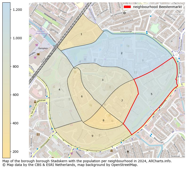 Image of the neighbourhood Beestenmarkt at the map. This image is used as introduction to this page. This page shows a lot of information about the population in the neighbourhood Beestenmarkt (such as the distribution by age groups of the residents, the composition of households, whether inhabitants are natives or Dutch with an immigration background, data about the houses (numbers, types, price development, use, type of property, ...) and more (car ownership, energy consumption, ...) based on open data from the Dutch Central Bureau of Statistics and various other sources!