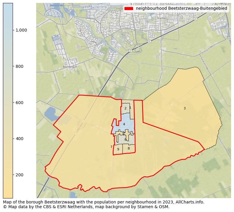 Map of the borough Beetsterzwaag with the population per neighbourhood in 2023. This page shows a lot of information about residents (such as the distribution by age groups, family composition, gender, native or Dutch with an immigration background, ...), homes (numbers, types, price development, use, type of property, ...) and more (car ownership, energy consumption, ...) based on open data from the Dutch Central Bureau of Statistics and various other sources!