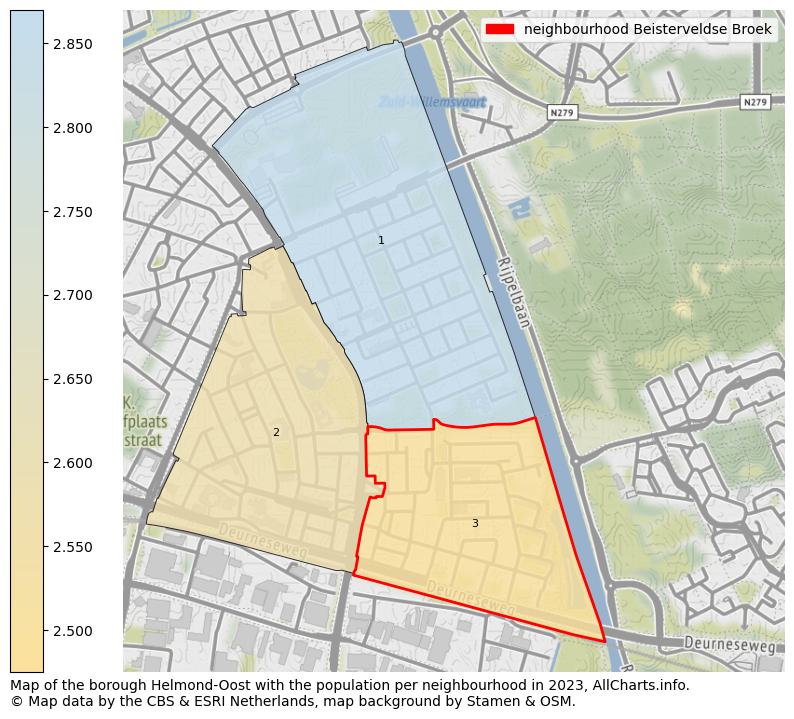 Map of the borough Helmond-Oost with the population per neighbourhood in 2023. This page shows a lot of information about residents (such as the distribution by age groups, family composition, gender, native or Dutch with an immigration background, ...), homes (numbers, types, price development, use, type of property, ...) and more (car ownership, energy consumption, ...) based on open data from the Dutch Central Bureau of Statistics and various other sources!