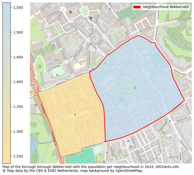 Image of the neighbourhood Bekkerveld at the map. This image is used as introduction to this page. This page shows a lot of information about the population in the neighbourhood Bekkerveld (such as the distribution by age groups of the residents, the composition of households, whether inhabitants are natives or Dutch with an immigration background, data about the houses (numbers, types, price development, use, type of property, ...) and more (car ownership, energy consumption, ...) based on open data from the Dutch Central Bureau of Statistics and various other sources!