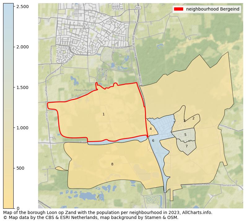Map of the borough Loon op Zand with the population per neighbourhood in 2023. This page shows a lot of information about residents (such as the distribution by age groups, family composition, gender, native or Dutch with an immigration background, ...), homes (numbers, types, price development, use, type of property, ...) and more (car ownership, energy consumption, ...) based on open data from the Dutch Central Bureau of Statistics and various other sources!