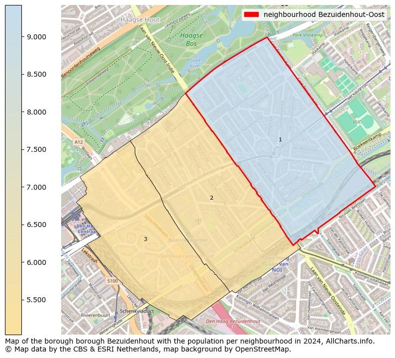 Image of the neighbourhood Bezuidenhout-Oost at the map. This image is used as introduction to this page. This page shows a lot of information about the population in the neighbourhood Bezuidenhout-Oost (such as the distribution by age groups of the residents, the composition of households, whether inhabitants are natives or Dutch with an immigration background, data about the houses (numbers, types, price development, use, type of property, ...) and more (car ownership, energy consumption, ...) based on open data from the Dutch Central Bureau of Statistics and various other sources!