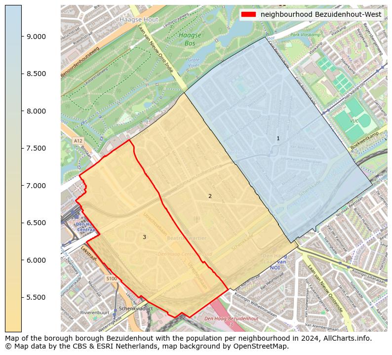 Image of the neighbourhood Bezuidenhout-West at the map. This image is used as introduction to this page. This page shows a lot of information about the population in the neighbourhood Bezuidenhout-West (such as the distribution by age groups of the residents, the composition of households, whether inhabitants are natives or Dutch with an immigration background, data about the houses (numbers, types, price development, use, type of property, ...) and more (car ownership, energy consumption, ...) based on open data from the Dutch Central Bureau of Statistics and various other sources!