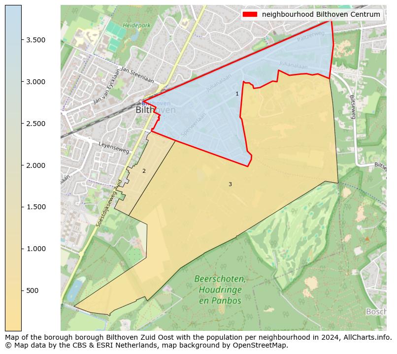 Image of the neighbourhood Bilthoven Centrum at the map. This image is used as introduction to this page. This page shows a lot of information about the population in the neighbourhood Bilthoven Centrum (such as the distribution by age groups of the residents, the composition of households, whether inhabitants are natives or Dutch with an immigration background, data about the houses (numbers, types, price development, use, type of property, ...) and more (car ownership, energy consumption, ...) based on open data from the Dutch Central Bureau of Statistics and various other sources!