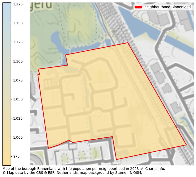 Map of the borough Binnenland with the population per neighbourhood in 2023. This page shows a lot of information about residents (such as the distribution by age groups, family composition, gender, native or Dutch with an immigration background, ...), homes (numbers, types, price development, use, type of property, ...) and more (car ownership, energy consumption, ...) based on open data from the Dutch Central Bureau of Statistics and various other sources!