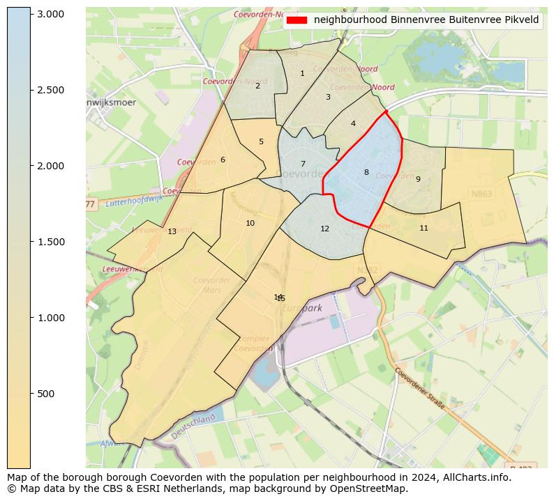 Image of the neighbourhood Binnenvree Buitenvree Pikveld at the map. This image is used as introduction to this page. This page shows a lot of information about the population in the neighbourhood Binnenvree Buitenvree Pikveld (such as the distribution by age groups of the residents, the composition of households, whether inhabitants are natives or Dutch with an immigration background, data about the houses (numbers, types, price development, use, type of property, ...) and more (car ownership, energy consumption, ...) based on open data from the Dutch Central Bureau of Statistics and various other sources!