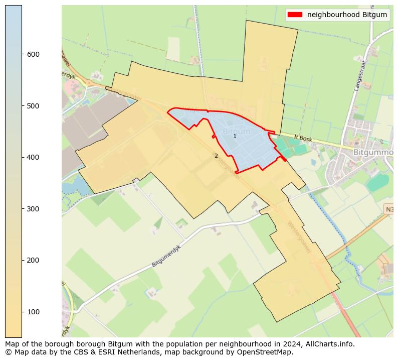 Image of the neighbourhood Bitgum at the map. This image is used as introduction to this page. This page shows a lot of information about the population in the neighbourhood Bitgum (such as the distribution by age groups of the residents, the composition of households, whether inhabitants are natives or Dutch with an immigration background, data about the houses (numbers, types, price development, use, type of property, ...) and more (car ownership, energy consumption, ...) based on open data from the Dutch Central Bureau of Statistics and various other sources!