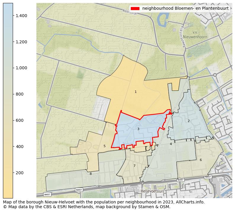 Map of the borough Nieuw-Helvoet with the population per neighbourhood in 2023. This page shows a lot of information about residents (such as the distribution by age groups, family composition, gender, native or Dutch with an immigration background, ...), homes (numbers, types, price development, use, type of property, ...) and more (car ownership, energy consumption, ...) based on open data from the Dutch Central Bureau of Statistics and various other sources!