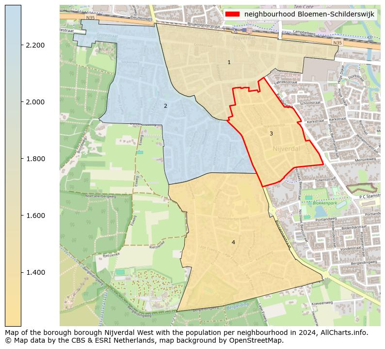 Image of the neighbourhood Bloemen-Schilderswijk at the map. This image is used as introduction to this page. This page shows a lot of information about the population in the neighbourhood Bloemen-Schilderswijk (such as the distribution by age groups of the residents, the composition of households, whether inhabitants are natives or Dutch with an immigration background, data about the houses (numbers, types, price development, use, type of property, ...) and more (car ownership, energy consumption, ...) based on open data from the Dutch Central Bureau of Statistics and various other sources!