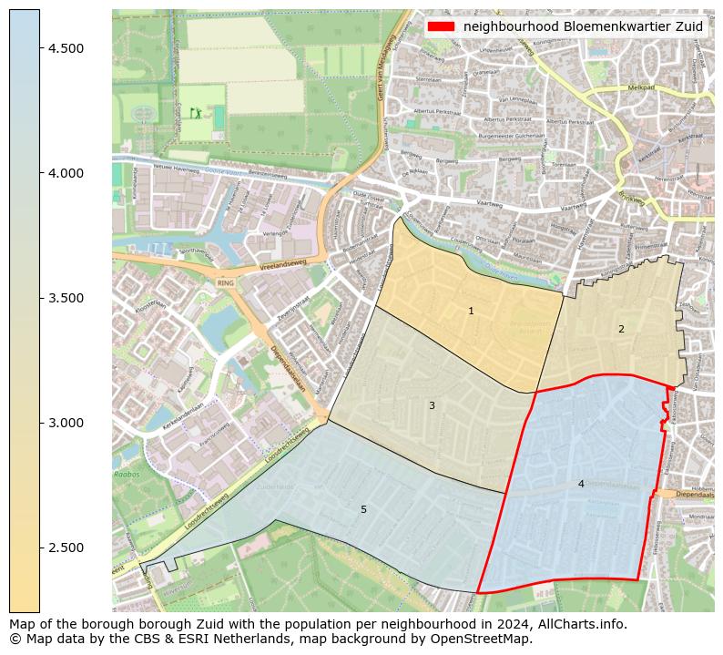 Image of the neighbourhood Bloemenkwartier Zuid at the map. This image is used as introduction to this page. This page shows a lot of information about the population in the neighbourhood Bloemenkwartier Zuid (such as the distribution by age groups of the residents, the composition of households, whether inhabitants are natives or Dutch with an immigration background, data about the houses (numbers, types, price development, use, type of property, ...) and more (car ownership, energy consumption, ...) based on open data from the Dutch Central Bureau of Statistics and various other sources!