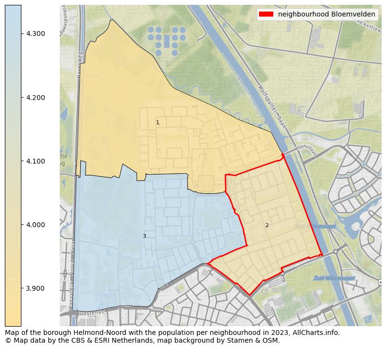 Map of the borough Helmond-Noord with the population per neighbourhood in 2023. This page shows a lot of information about residents (such as the distribution by age groups, family composition, gender, native or Dutch with an immigration background, ...), homes (numbers, types, price development, use, type of property, ...) and more (car ownership, energy consumption, ...) based on open data from the Dutch Central Bureau of Statistics and various other sources!