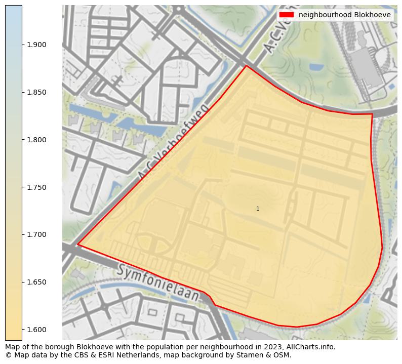 Map of the borough Blokhoeve with the population per neighbourhood in 2023. This page shows a lot of information about residents (such as the distribution by age groups, family composition, gender, native or Dutch with an immigration background, ...), homes (numbers, types, price development, use, type of property, ...) and more (car ownership, energy consumption, ...) based on open data from the Dutch Central Bureau of Statistics and various other sources!
