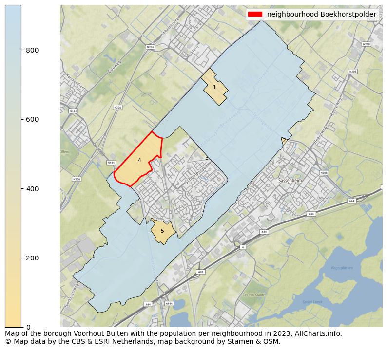 Map of the borough Voorhout Buiten with the population per neighbourhood in 2023. This page shows a lot of information about residents (such as the distribution by age groups, family composition, gender, native or Dutch with an immigration background, ...), homes (numbers, types, price development, use, type of property, ...) and more (car ownership, energy consumption, ...) based on open data from the Dutch Central Bureau of Statistics and various other sources!