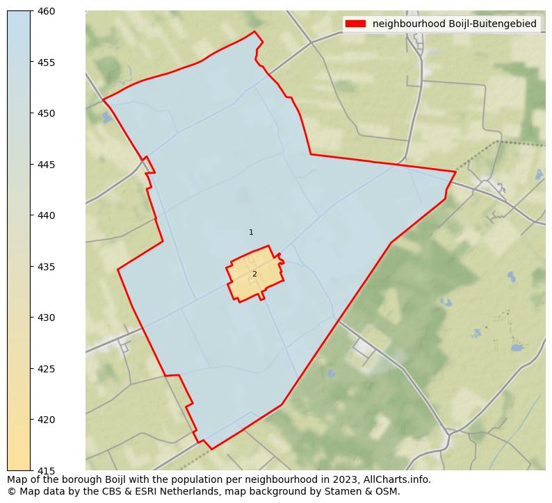 Map of the borough Boijl with the population per neighbourhood in 2023. This page shows a lot of information about residents (such as the distribution by age groups, family composition, gender, native or Dutch with an immigration background, ...), homes (numbers, types, price development, use, type of property, ...) and more (car ownership, energy consumption, ...) based on open data from the Dutch Central Bureau of Statistics and various other sources!