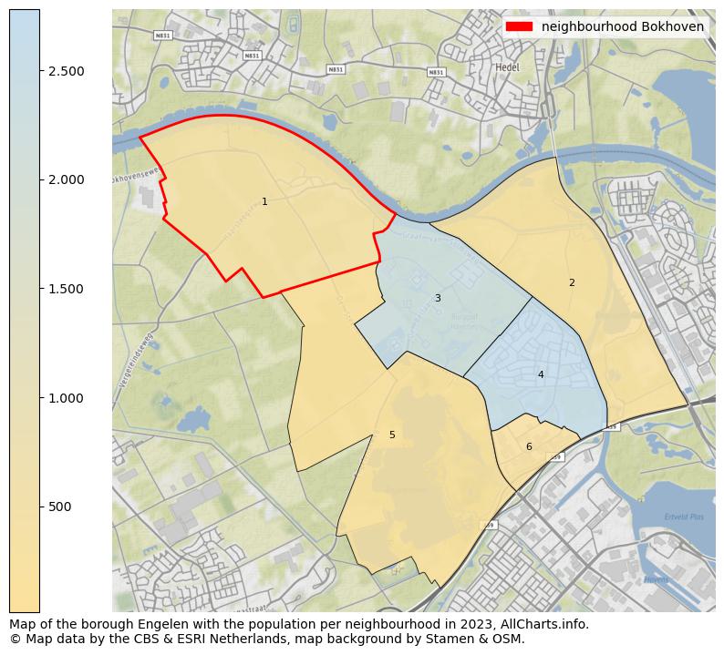 Map of the borough Engelen with the population per neighbourhood in 2023. This page shows a lot of information about residents (such as the distribution by age groups, family composition, gender, native or Dutch with an immigration background, ...), homes (numbers, types, price development, use, type of property, ...) and more (car ownership, energy consumption, ...) based on open data from the Dutch Central Bureau of Statistics and various other sources!