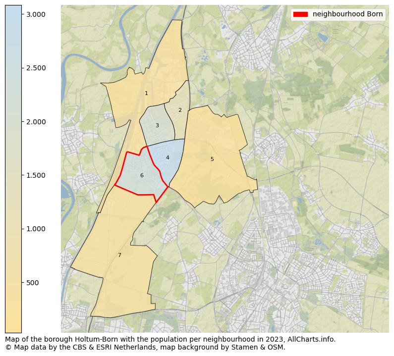Map of the borough Holtum-Born with the population per neighbourhood in 2021. This page shows a lot of information about residents (such as the distribution by age groups, family composition, gender, native or Dutch with an immigration background, ...), homes (numbers, types, price development, use, type of property, ...) and more (car ownership, energy consumption, ...) based on open data from the Dutch Central Bureau of Statistics and various other sources!