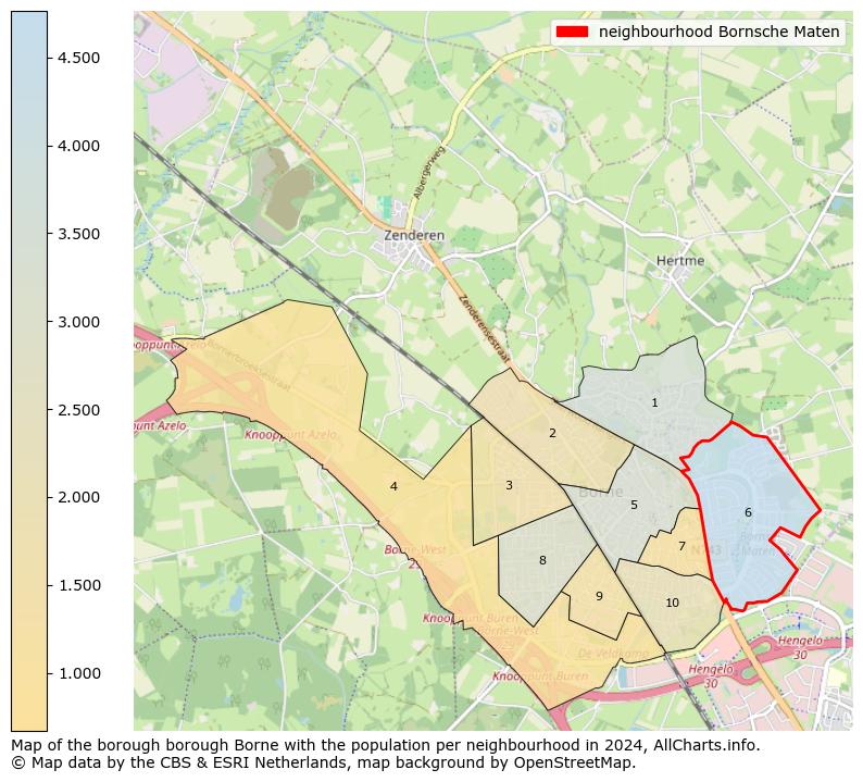 Image of the neighbourhood Bornsche Maten at the map. This image is used as introduction to this page. This page shows a lot of information about the population in the neighbourhood Bornsche Maten (such as the distribution by age groups of the residents, the composition of households, whether inhabitants are natives or Dutch with an immigration background, data about the houses (numbers, types, price development, use, type of property, ...) and more (car ownership, energy consumption, ...) based on open data from the Dutch Central Bureau of Statistics and various other sources!