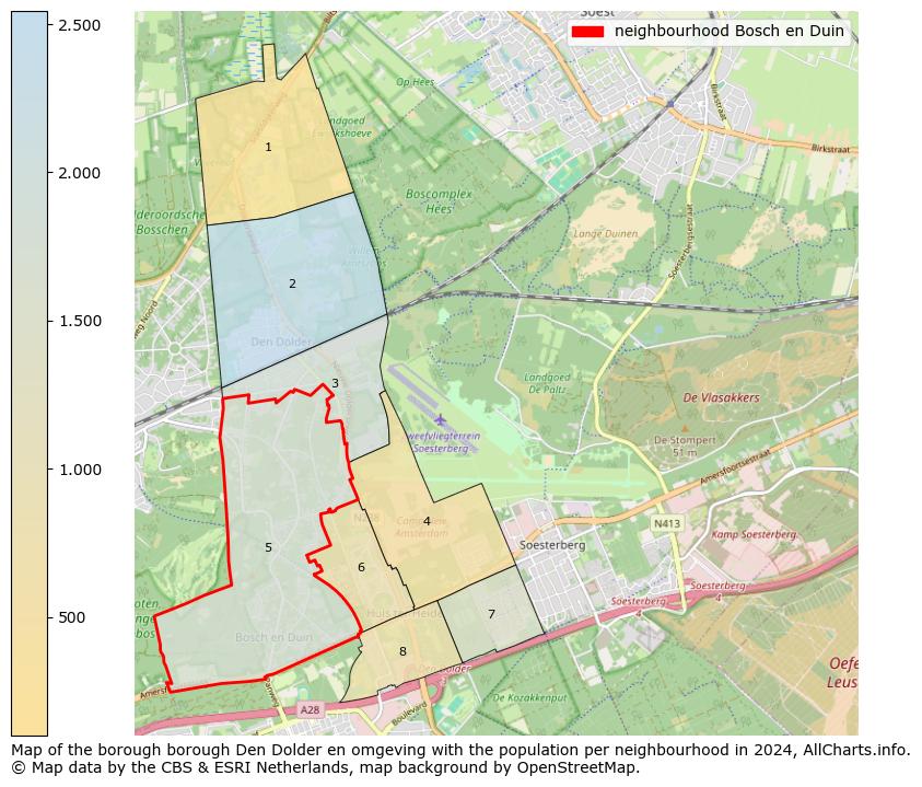 Image of the neighbourhood Bosch en Duin at the map. This image is used as introduction to this page. This page shows a lot of information about the population in the neighbourhood Bosch en Duin (such as the distribution by age groups of the residents, the composition of households, whether inhabitants are natives or Dutch with an immigration background, data about the houses (numbers, types, price development, use, type of property, ...) and more (car ownership, energy consumption, ...) based on open data from the Dutch Central Bureau of Statistics and various other sources!