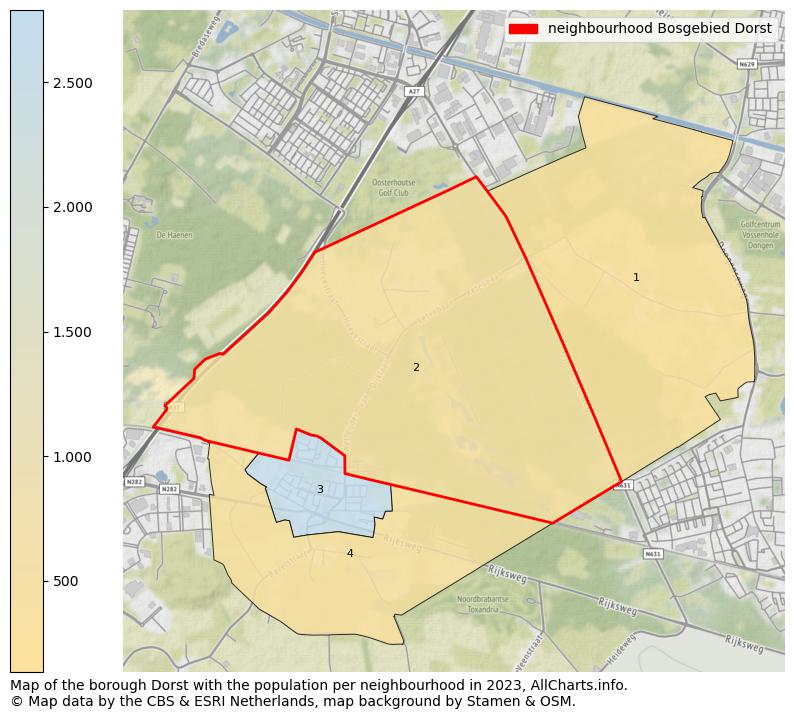 Map of the borough Dorst with the population per neighbourhood in 2023. This page shows a lot of information about residents (such as the distribution by age groups, family composition, gender, native or Dutch with an immigration background, ...), homes (numbers, types, price development, use, type of property, ...) and more (car ownership, energy consumption, ...) based on open data from the Dutch Central Bureau of Statistics and various other sources!