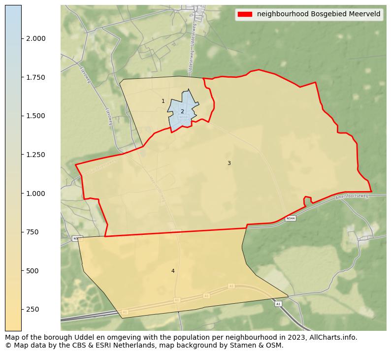 Map of the borough Uddel en omgeving with the population per neighbourhood in 2023. This page shows a lot of information about residents (such as the distribution by age groups, family composition, gender, native or Dutch with an immigration background, ...), homes (numbers, types, price development, use, type of property, ...) and more (car ownership, energy consumption, ...) based on open data from the Dutch Central Bureau of Statistics and various other sources!