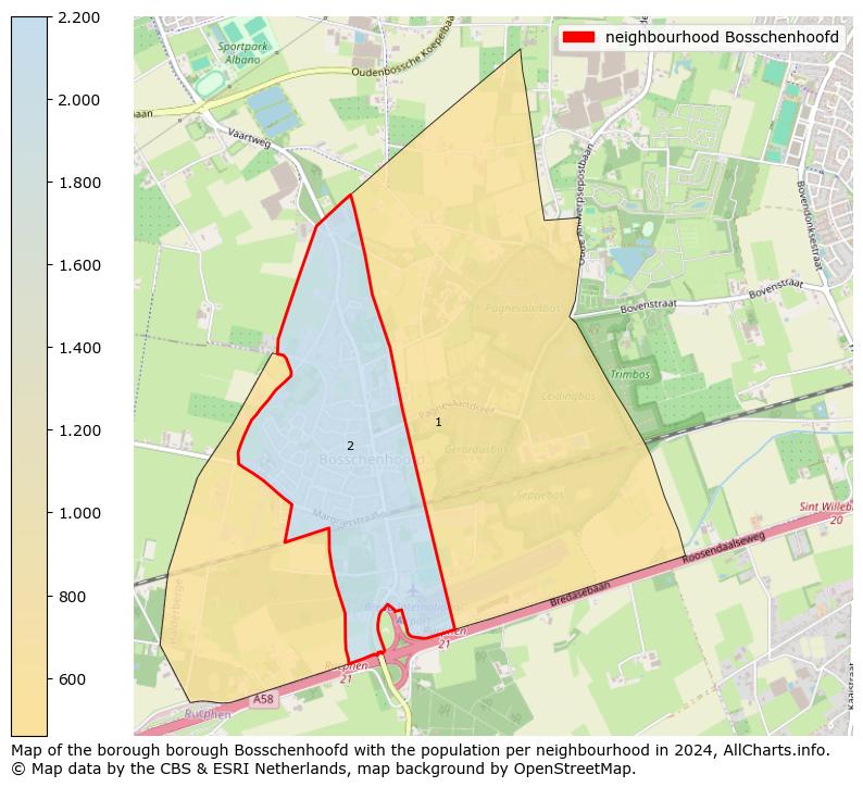 Image of the neighbourhood Bosschenhoofd at the map. This image is used as introduction to this page. This page shows a lot of information about the population in the neighbourhood Bosschenhoofd (such as the distribution by age groups of the residents, the composition of households, whether inhabitants are natives or Dutch with an immigration background, data about the houses (numbers, types, price development, use, type of property, ...) and more (car ownership, energy consumption, ...) based on open data from the Dutch Central Bureau of Statistics and various other sources!