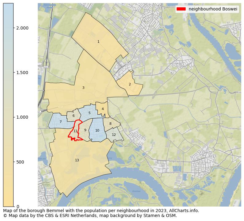 Map of the borough Bemmel with the population per neighbourhood in 2023. This page shows a lot of information about residents (such as the distribution by age groups, family composition, gender, native or Dutch with an immigration background, ...), homes (numbers, types, price development, use, type of property, ...) and more (car ownership, energy consumption, ...) based on open data from the Dutch Central Bureau of Statistics and various other sources!