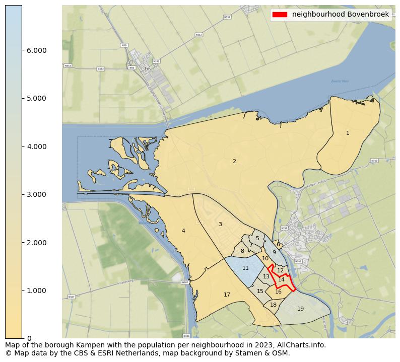 Map of the borough Kampen with the population per neighbourhood in 2023. This page shows a lot of information about residents (such as the distribution by age groups, family composition, gender, native or Dutch with an immigration background, ...), homes (numbers, types, price development, use, type of property, ...) and more (car ownership, energy consumption, ...) based on open data from the Dutch Central Bureau of Statistics and various other sources!