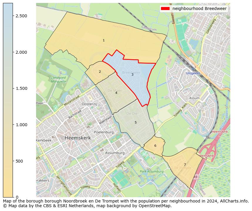 Image of the neighbourhood Breedweer at the map. This image is used as introduction to this page. This page shows a lot of information about the population in the neighbourhood Breedweer (such as the distribution by age groups of the residents, the composition of households, whether inhabitants are natives or Dutch with an immigration background, data about the houses (numbers, types, price development, use, type of property, ...) and more (car ownership, energy consumption, ...) based on open data from the Dutch Central Bureau of Statistics and various other sources!