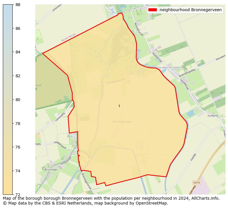 Image of the neighbourhood Bronnegerveen at the map. This image is used as introduction to this page. This page shows a lot of information about the population in the neighbourhood Bronnegerveen (such as the distribution by age groups of the residents, the composition of households, whether inhabitants are natives or Dutch with an immigration background, data about the houses (numbers, types, price development, use, type of property, ...) and more (car ownership, energy consumption, ...) based on open data from the Dutch Central Bureau of Statistics and various other sources!