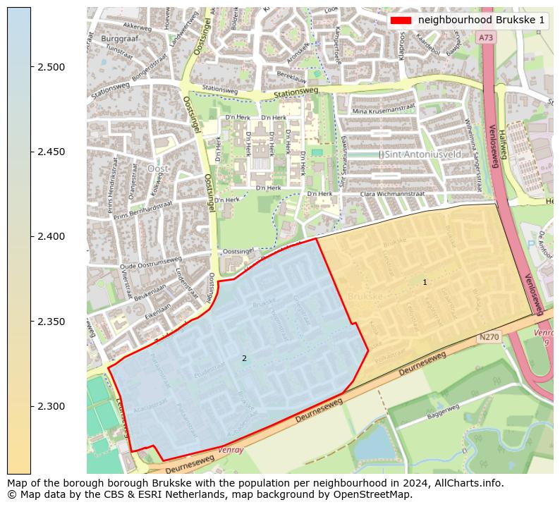 Image of the neighbourhood Brukske 1 at the map. This image is used as introduction to this page. This page shows a lot of information about the population in the neighbourhood Brukske 1 (such as the distribution by age groups of the residents, the composition of households, whether inhabitants are natives or Dutch with an immigration background, data about the houses (numbers, types, price development, use, type of property, ...) and more (car ownership, energy consumption, ...) based on open data from the Dutch Central Bureau of Statistics and various other sources!