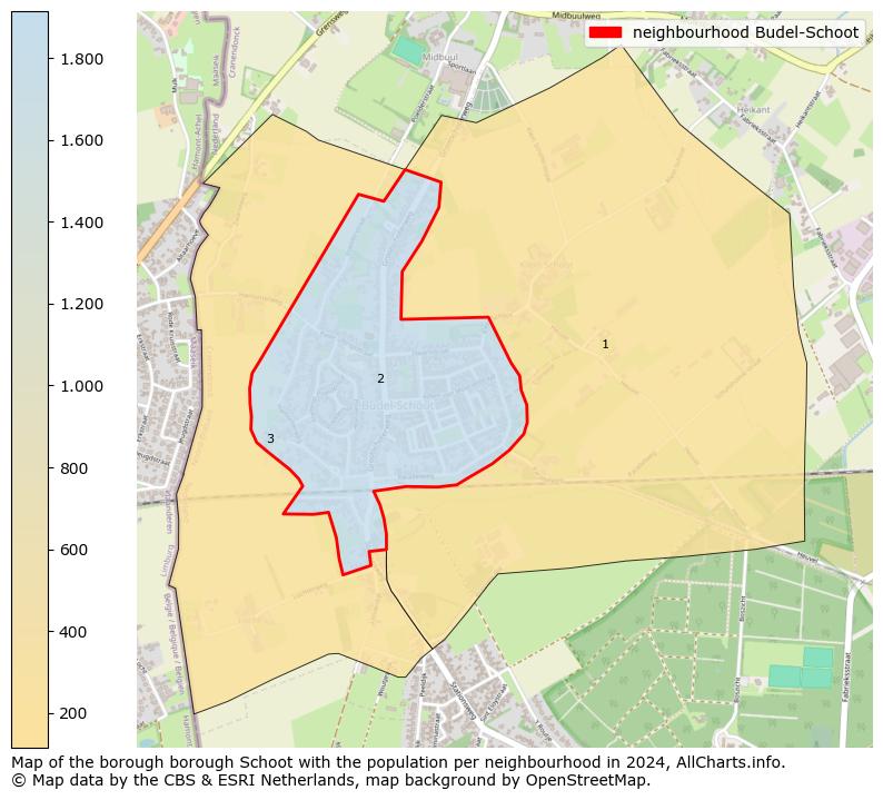 Image of the neighbourhood Budel-Schoot at the map. This image is used as introduction to this page. This page shows a lot of information about the population in the neighbourhood Budel-Schoot (such as the distribution by age groups of the residents, the composition of households, whether inhabitants are natives or Dutch with an immigration background, data about the houses (numbers, types, price development, use, type of property, ...) and more (car ownership, energy consumption, ...) based on open data from the Dutch Central Bureau of Statistics and various other sources!