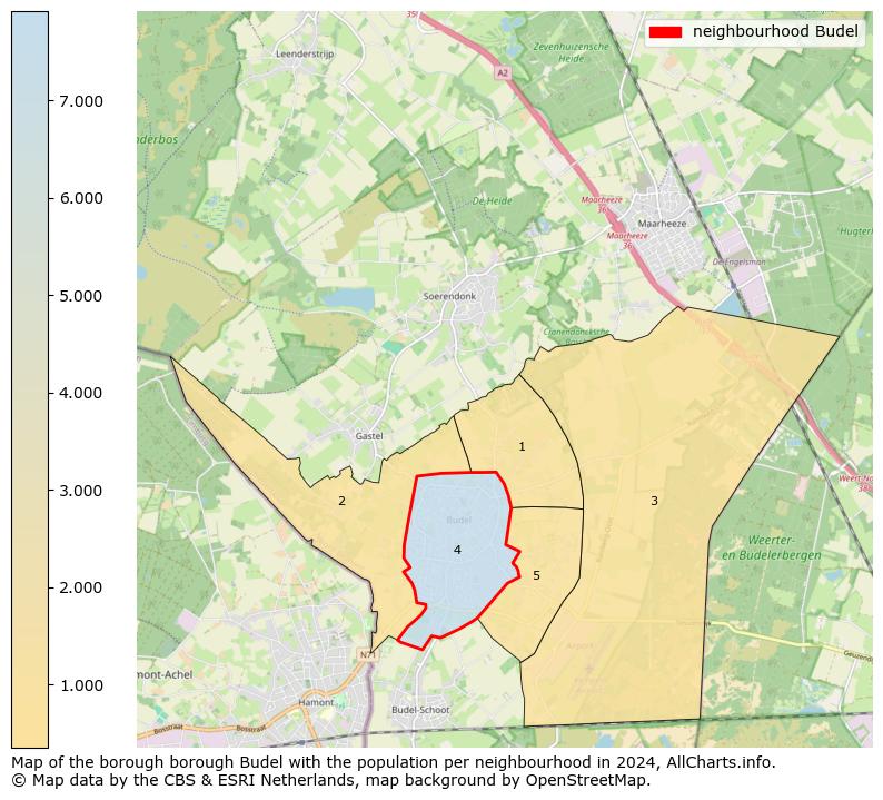 Image of the neighbourhood Budel at the map. This image is used as introduction to this page. This page shows a lot of information about the population in the neighbourhood Budel (such as the distribution by age groups of the residents, the composition of households, whether inhabitants are natives or Dutch with an immigration background, data about the houses (numbers, types, price development, use, type of property, ...) and more (car ownership, energy consumption, ...) based on open data from the Dutch Central Bureau of Statistics and various other sources!