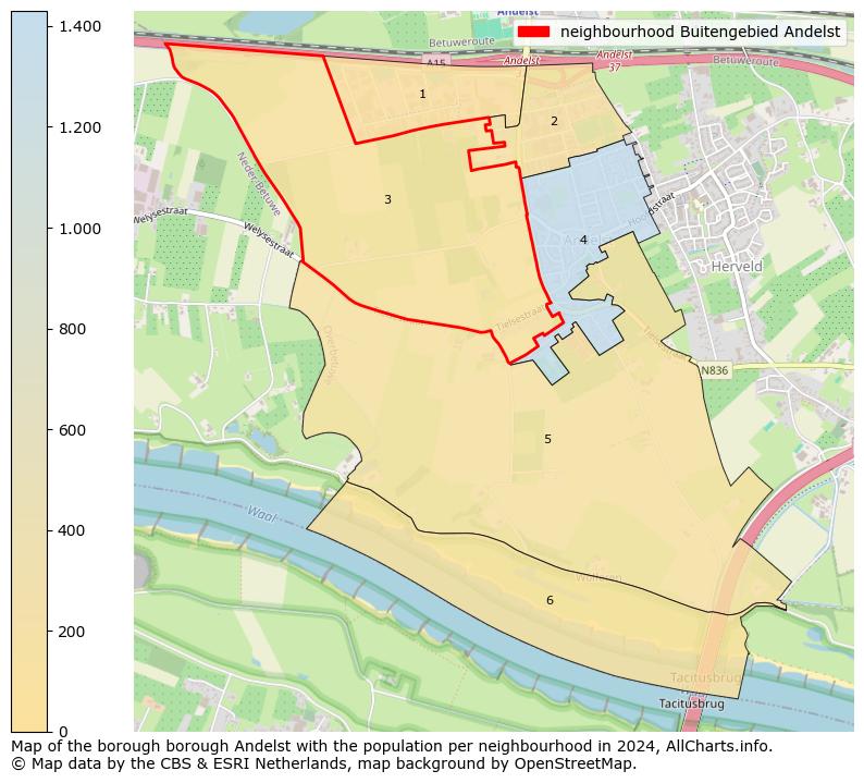 Image of the neighbourhood Buitengebied Andelst at the map. This image is used as introduction to this page. This page shows a lot of information about the population in the neighbourhood Buitengebied Andelst (such as the distribution by age groups of the residents, the composition of households, whether inhabitants are natives or Dutch with an immigration background, data about the houses (numbers, types, price development, use, type of property, ...) and more (car ownership, energy consumption, ...) based on open data from the Dutch Central Bureau of Statistics and various other sources!