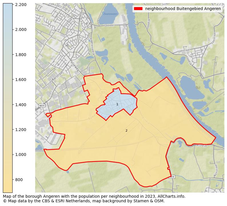 Map of the borough Angeren with the population per neighbourhood in 2023. This page shows a lot of information about residents (such as the distribution by age groups, family composition, gender, native or Dutch with an immigration background, ...), homes (numbers, types, price development, use, type of property, ...) and more (car ownership, energy consumption, ...) based on open data from the Dutch Central Bureau of Statistics and various other sources!