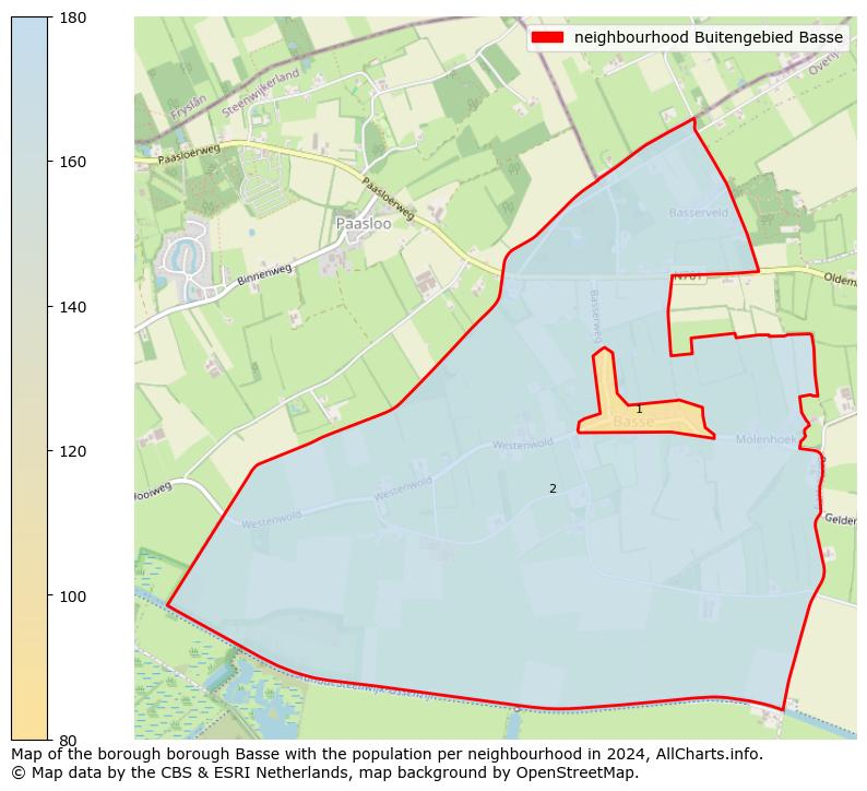 Image of the neighbourhood Buitengebied Basse at the map. This image is used as introduction to this page. This page shows a lot of information about the population in the neighbourhood Buitengebied Basse (such as the distribution by age groups of the residents, the composition of households, whether inhabitants are natives or Dutch with an immigration background, data about the houses (numbers, types, price development, use, type of property, ...) and more (car ownership, energy consumption, ...) based on open data from the Dutch Central Bureau of Statistics and various other sources!